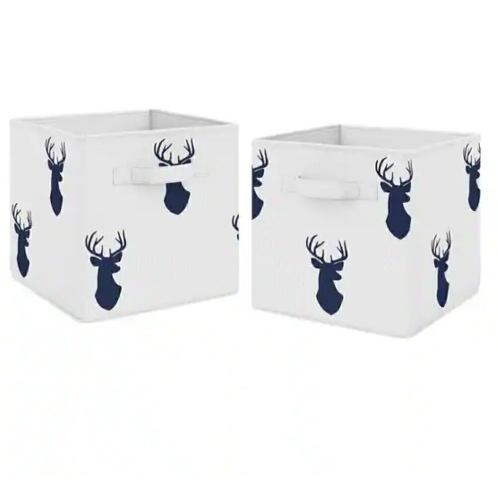 Sweet Jojo Design 2 Foldable Fabric Storage Bins Woodland DEER Stag 11x10.5x10.5